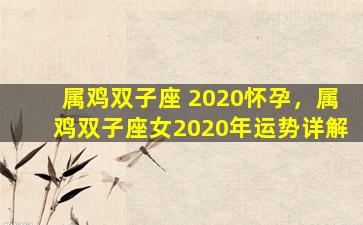 属鸡双子座 2020怀孕，属鸡双子座女2020年运势详解